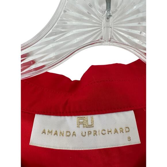 Amanda Uprichard Red Collared Cutot Shoulder Basic Button Up Blouse Size Small - Picture 2 of 13